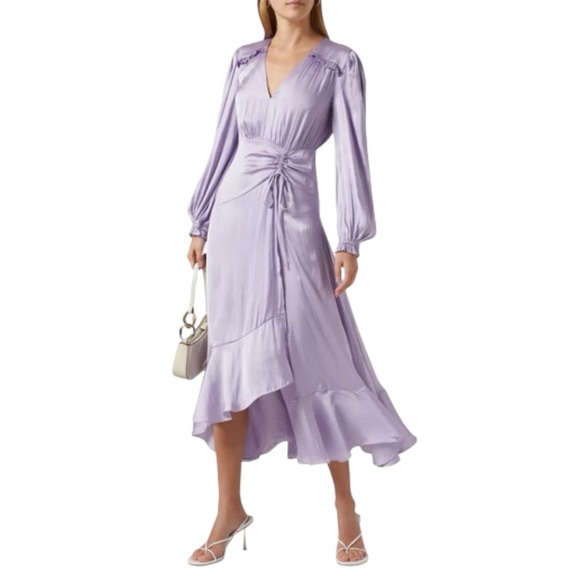 Maje Dresses & Skirts - Maje Rouvina Long Sleeve Satin Ruffle Wrap Maxi Dress -Light Purple -US Size 6